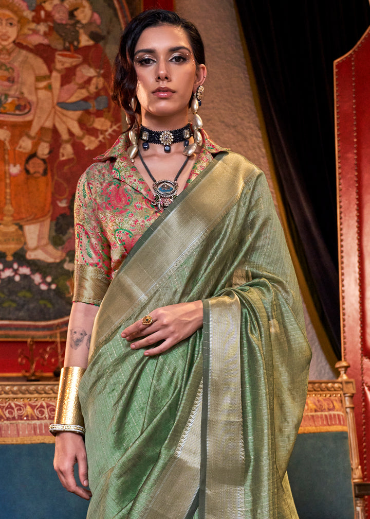 Fern Green Handwoven Chiffon Silk Saree