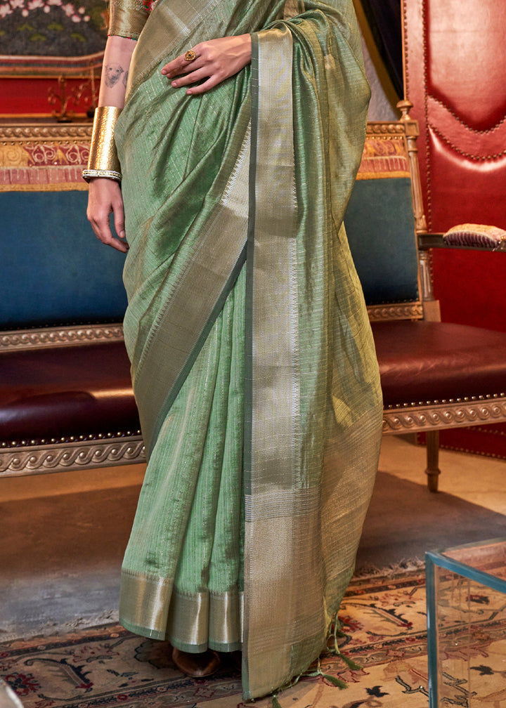 Fern Green Handwoven Chiffon Silk Saree