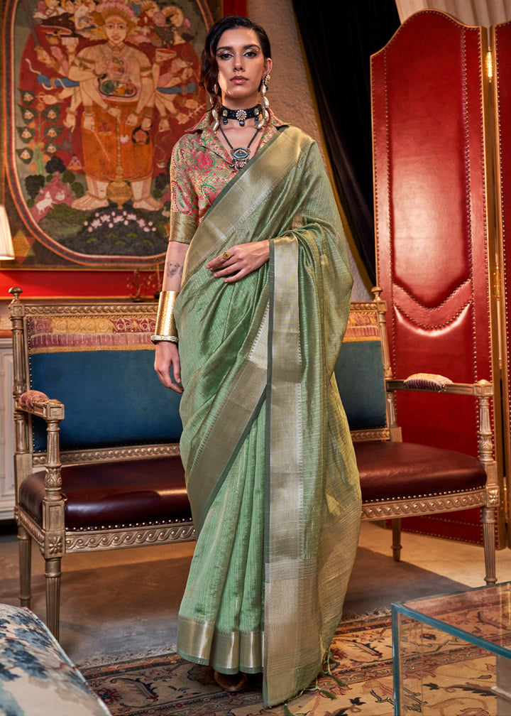 Fern Green Handwoven Chiffon Silk Saree