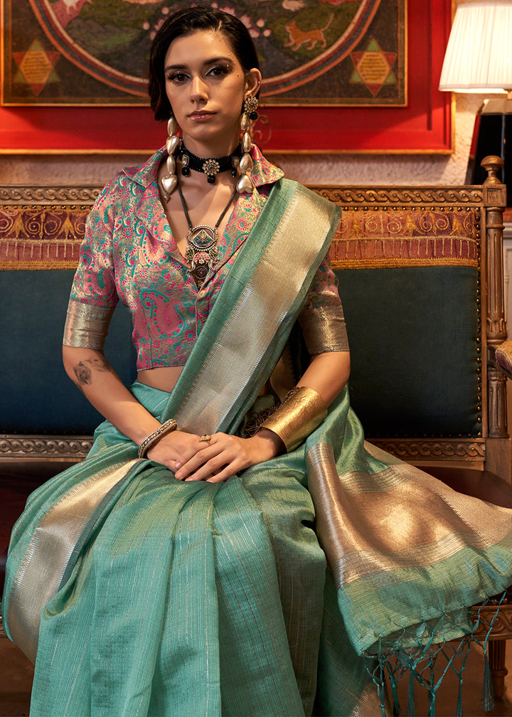 Jungle Green Handwoven Chiffon Silk Saree