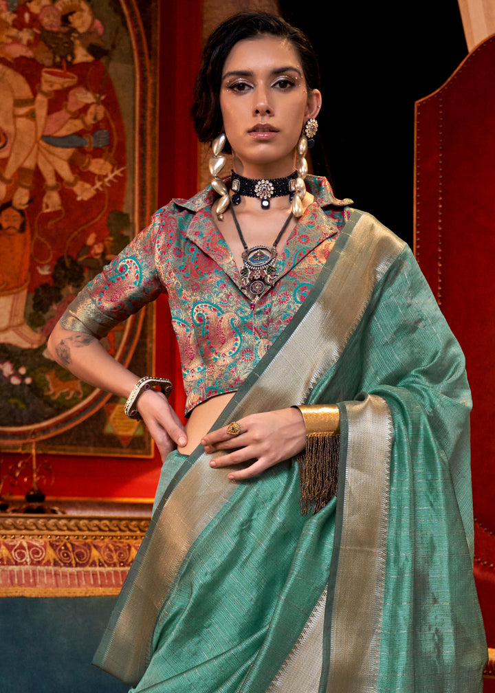 Jungle Green Handwoven Chiffon Silk Saree