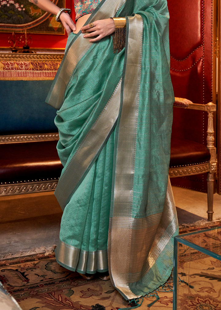 Jungle Green Handwoven Chiffon Silk Saree