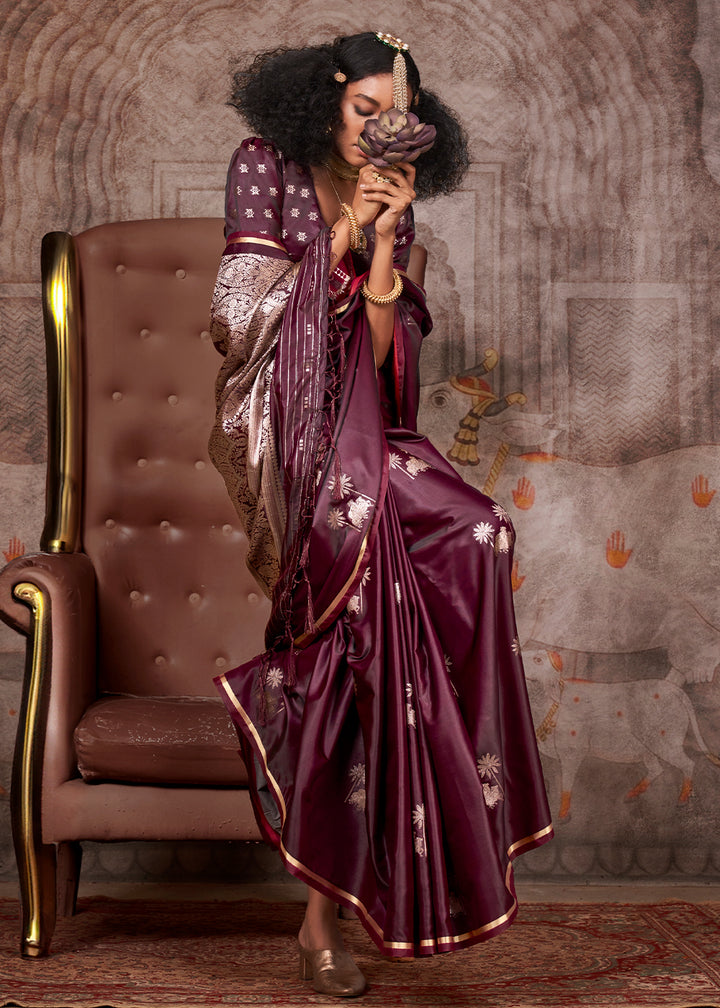 Imperial Purple Zari Woven Satin Silk Banarasi Saree with Brocade Blouse