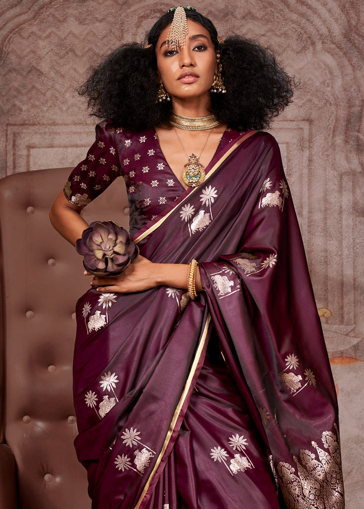 Imperial Purple Zari Woven Satin Silk Banarasi Saree with Brocade Blouse