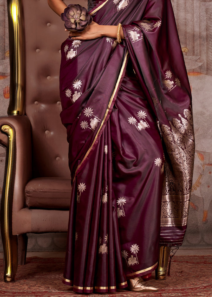 Imperial Purple Zari Woven Satin Silk Banarasi Saree with Brocade Blouse