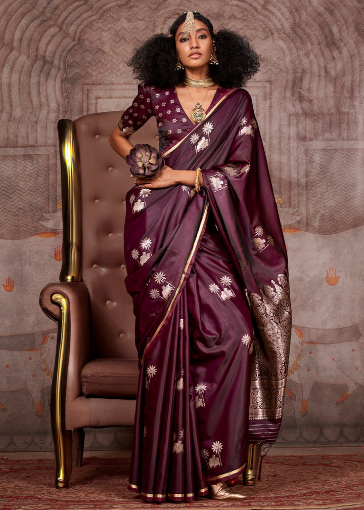 Imperial Purple Zari Woven Satin Silk Banarasi Saree with Brocade Blouse