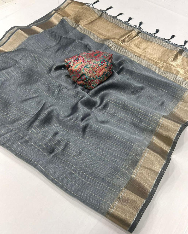 Iron Grey Handwoven Chiffon Silk Saree
