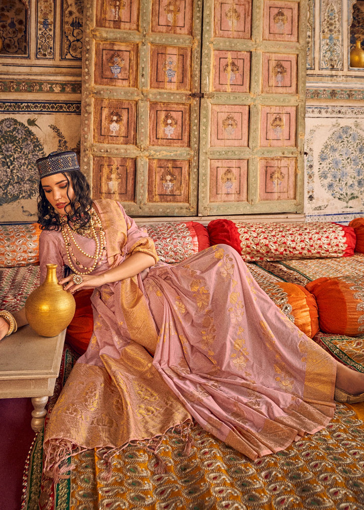 Taffy Pink Silk Saree Featuring Zari Weaving