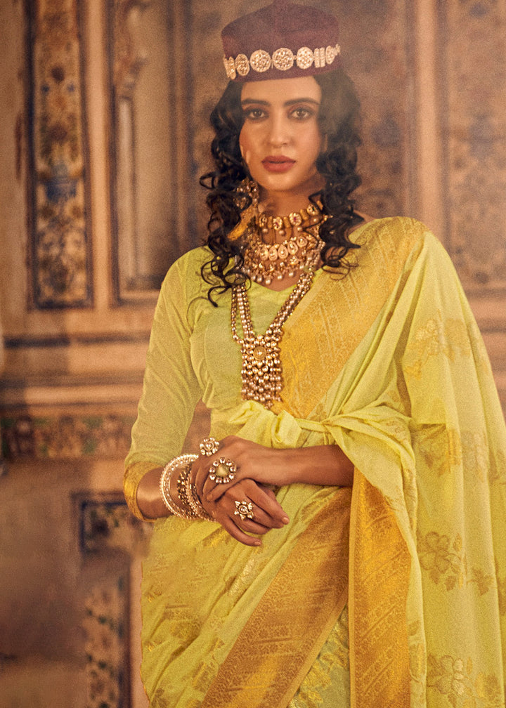 Lemon Yellow Silk Saree Featuring Zari Weaving