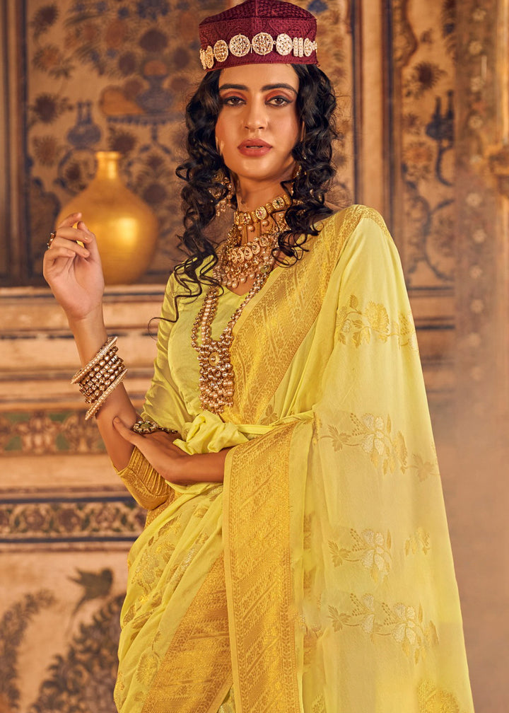 Lemon Yellow Silk Saree Featuring Zari Weaving