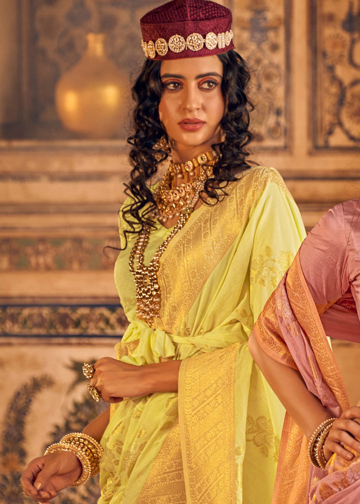 Lemon Yellow Silk Saree Featuring Zari Weaving