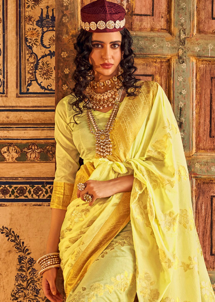 Lemon Yellow Silk Saree Featuring Zari Weaving