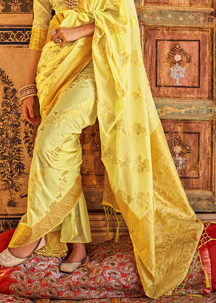 Lemon Yellow Silk Saree Featuring Zari Weaving