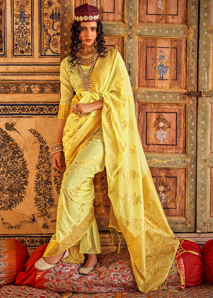 Lemon Yellow Silk Saree Featuring Zari Weaving