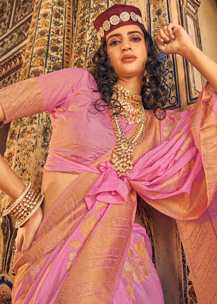 Neon Pink Silk Saree Featuring Zari Weaving