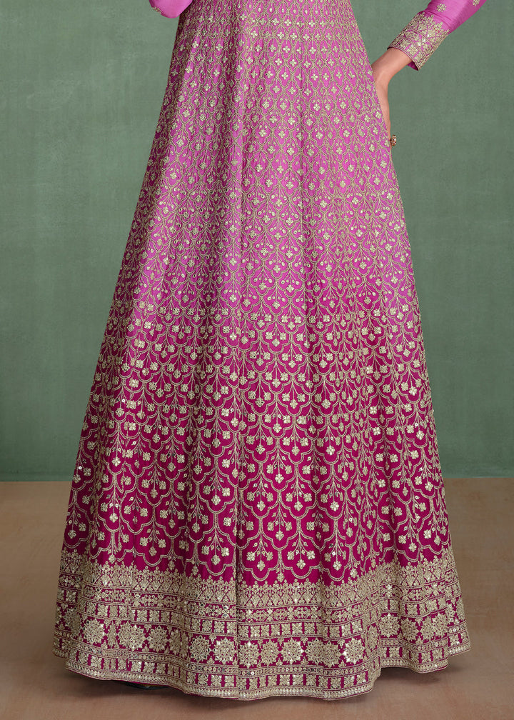 Purple-Hued Chinon Silk Anarkali Featuring Swarovski Diamond Embroidery