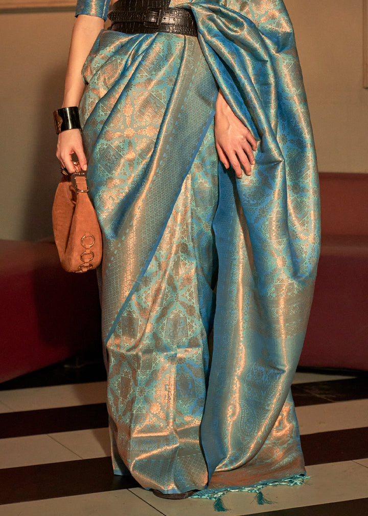 Shades Of Blue Two Tone Handloom Woven Silk Saree