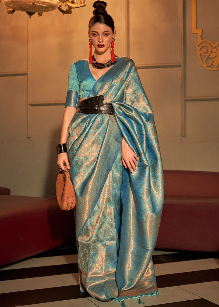 Shades Of Blue Two Tone Handloom Woven Silk Saree