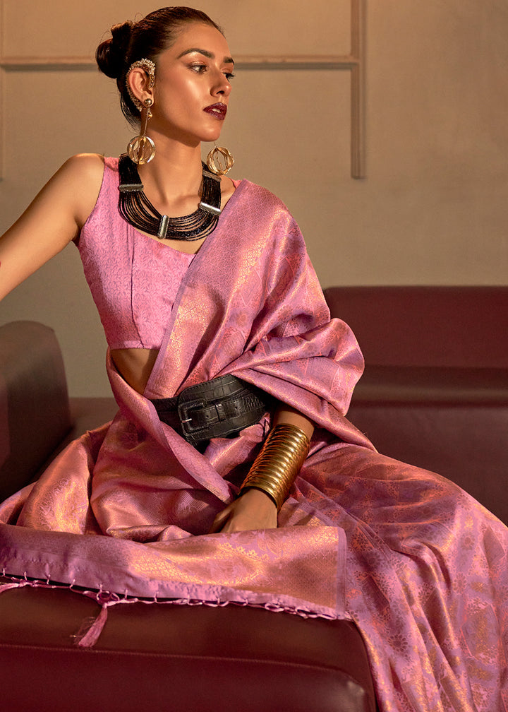 Shades Of Pink Two Tone Handloom Woven Silk Saree