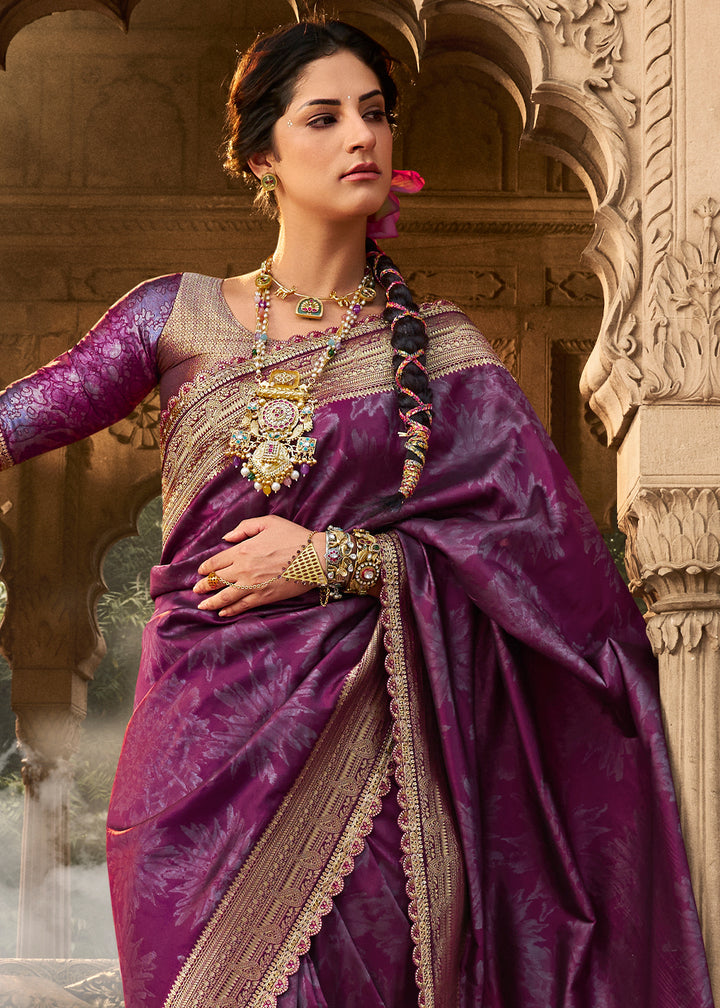 Irish Purple Banarasi Silk Saree Featuring an Elegant Border