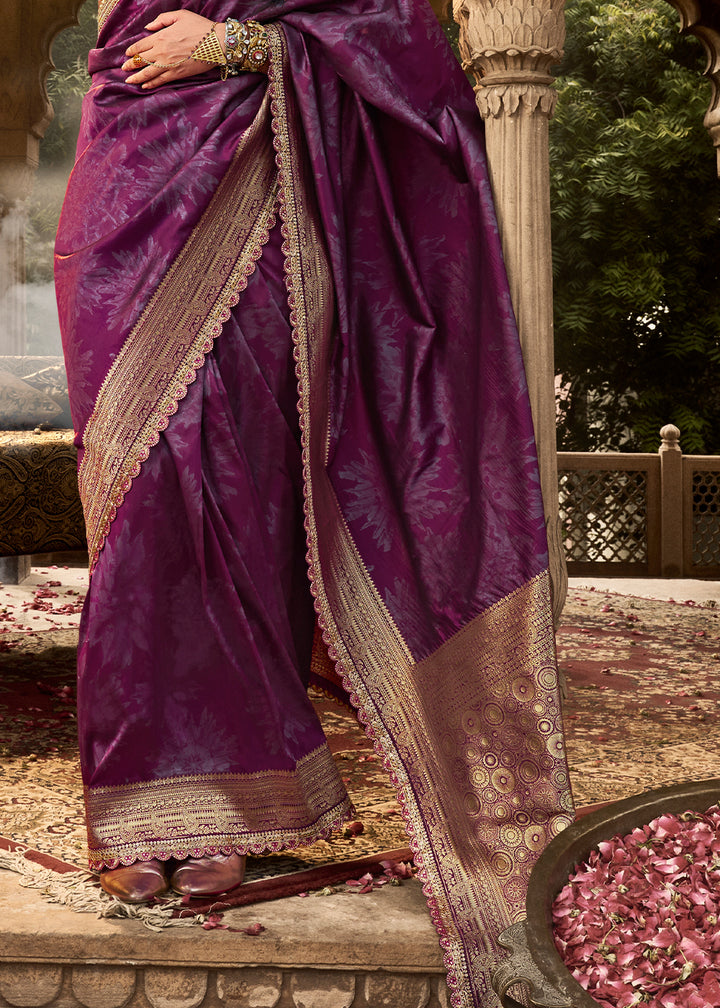 Irish Purple Banarasi Silk Saree Featuring an Elegant Border