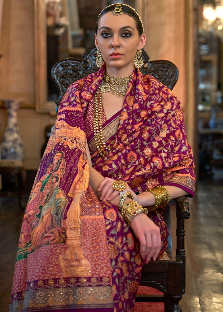 Irish Purple Silk Saree Adorned with Floral Jaal and Zari Weaving