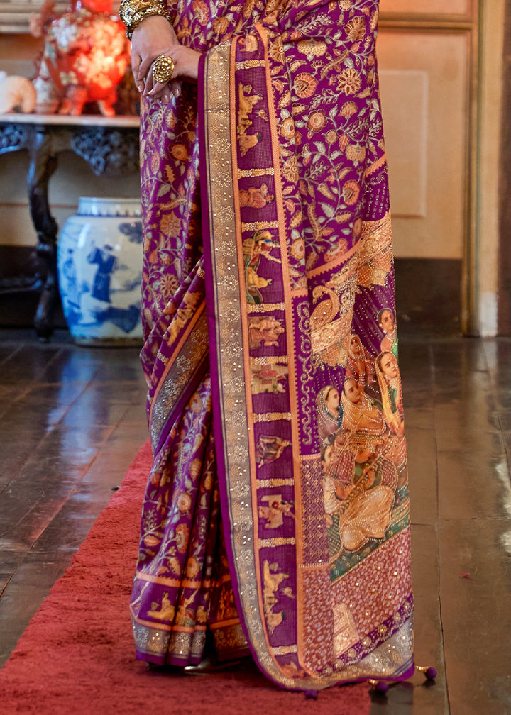 Irish Purple Silk Saree Adorned with Floral Jaal and Zari Weaving