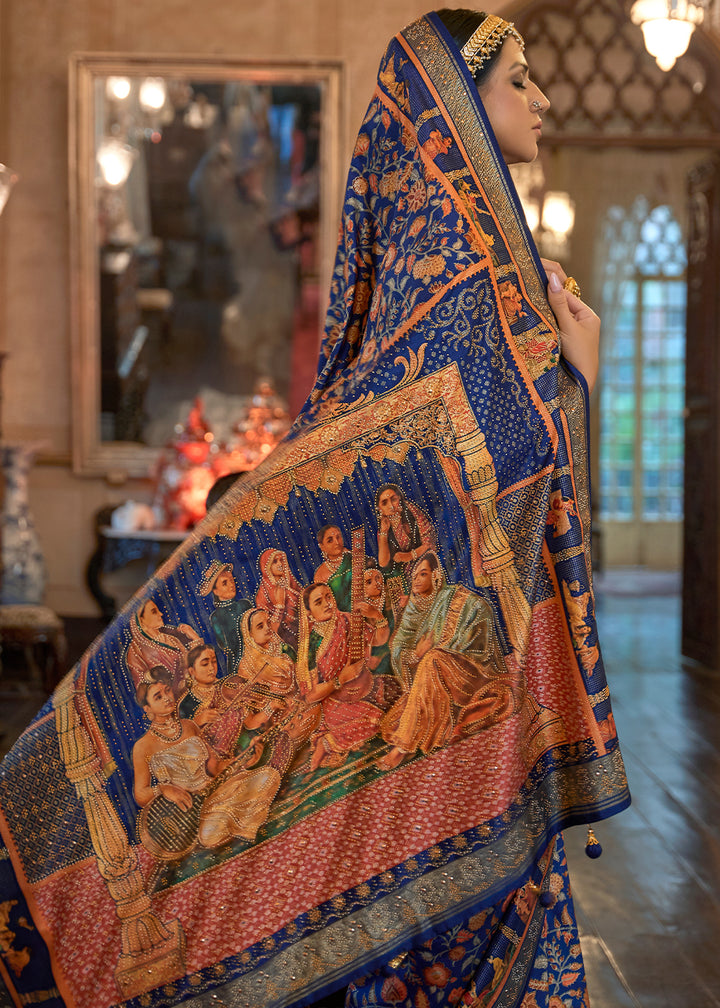 Navy Blue Silk Saree Adorned with Floral Jaal and Zari Weaving