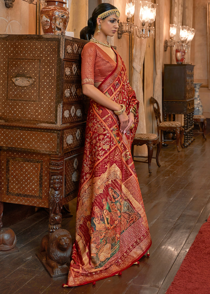 Bridal Red Silk Saree Adorned with Floral Jaal and Zari Weaving