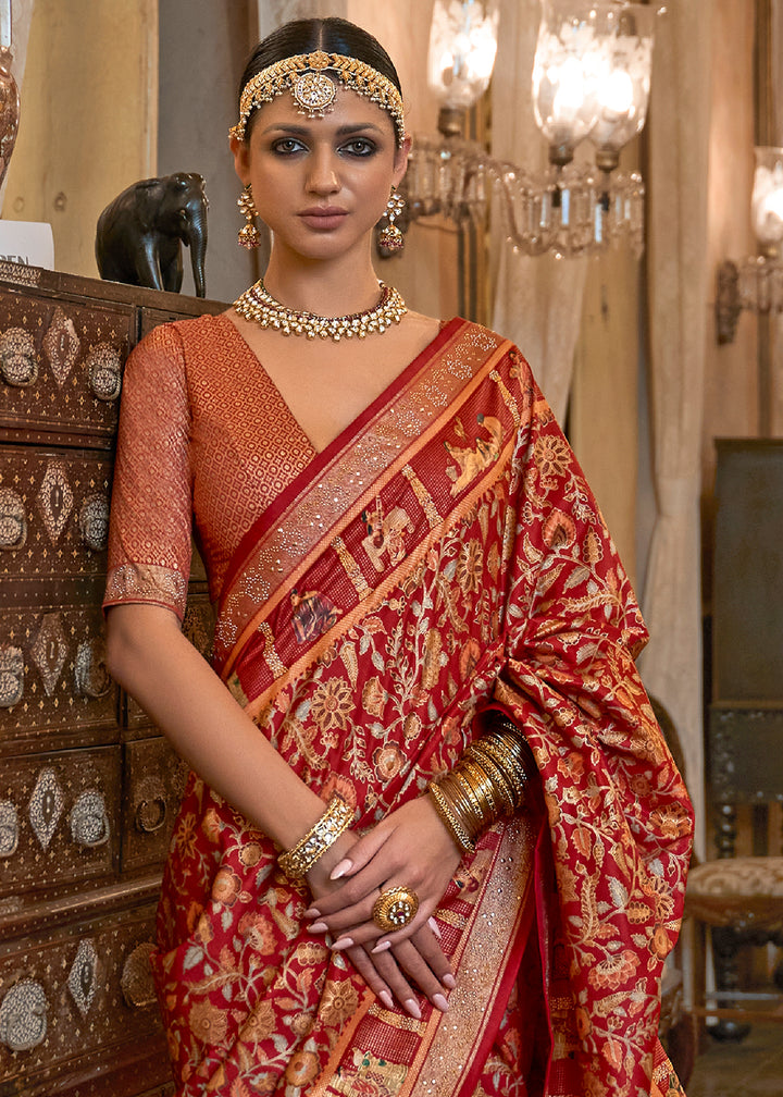 Bridal Red Silk Saree Adorned with Floral Jaal and Zari Weaving