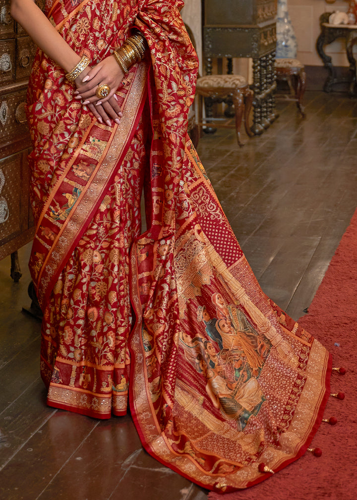 Bridal Red Silk Saree Adorned with Floral Jaal and Zari Weaving
