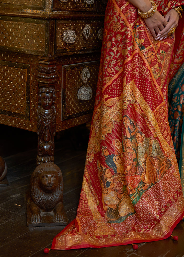 Bridal Red Silk Saree Adorned with Floral Jaal and Zari Weaving