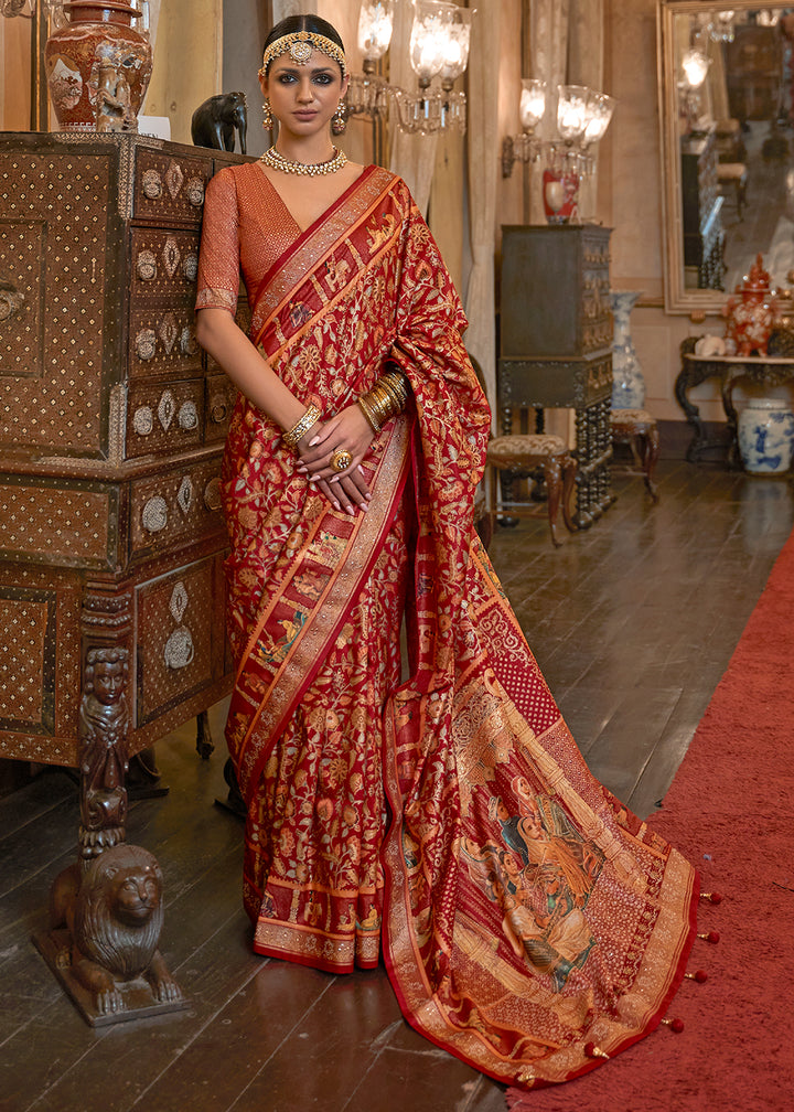 Bridal Red Silk Saree Adorned with Floral Jaal and Zari Weaving
