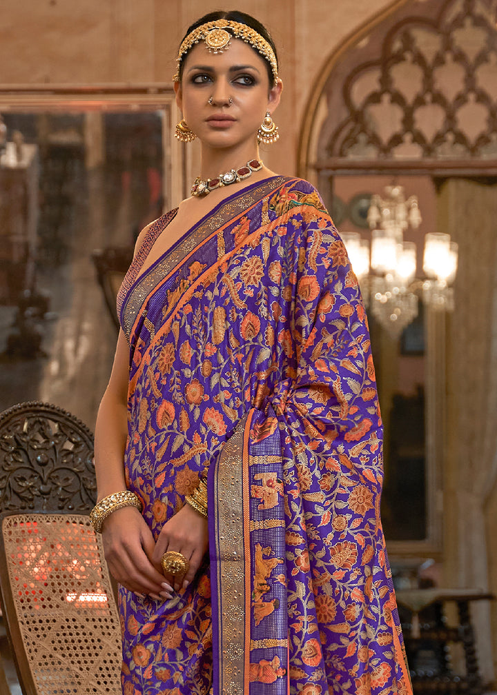 Electric Purple Silk Saree Adorned with Floral Jaal and Zari Weaving