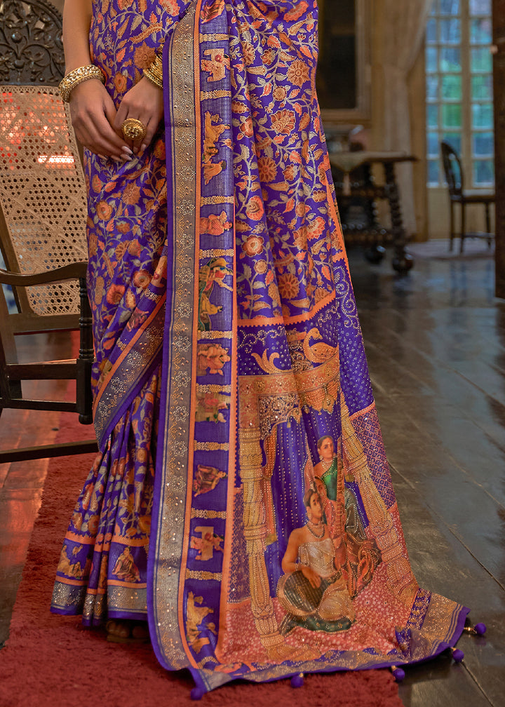 Electric Purple Silk Saree Adorned with Floral Jaal and Zari Weaving