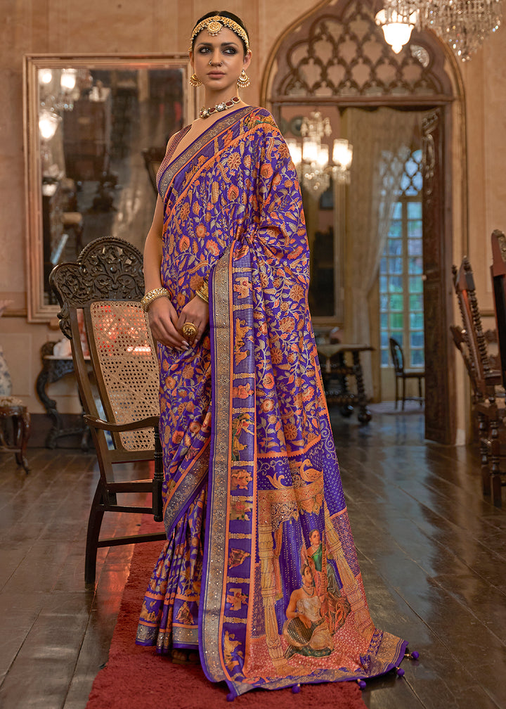 Electric Purple Silk Saree Adorned with Floral Jaal and Zari Weaving