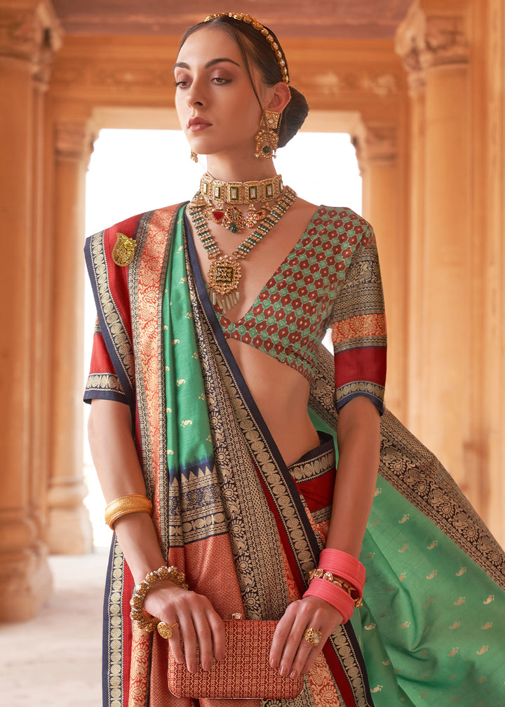 Pastel Green Zari Woven Silk Saree with All-Over Butti Pattern