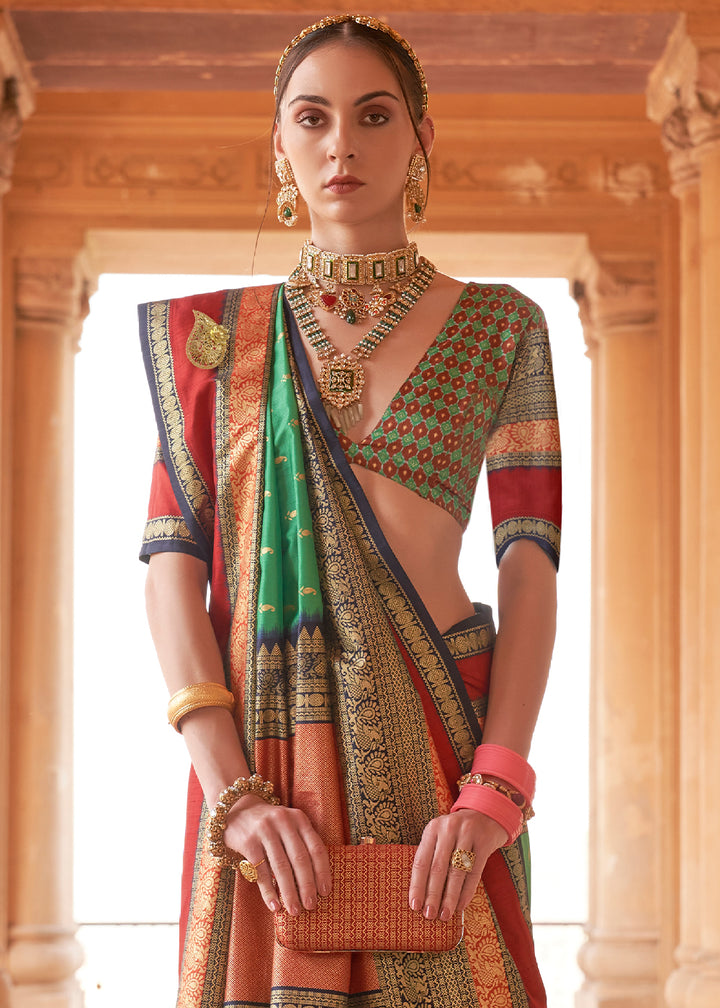 Pastel Green Zari Woven Silk Saree with All-Over Butti Pattern