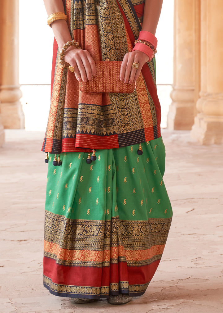 Pastel Green Zari Woven Silk Saree with All-Over Butti Pattern