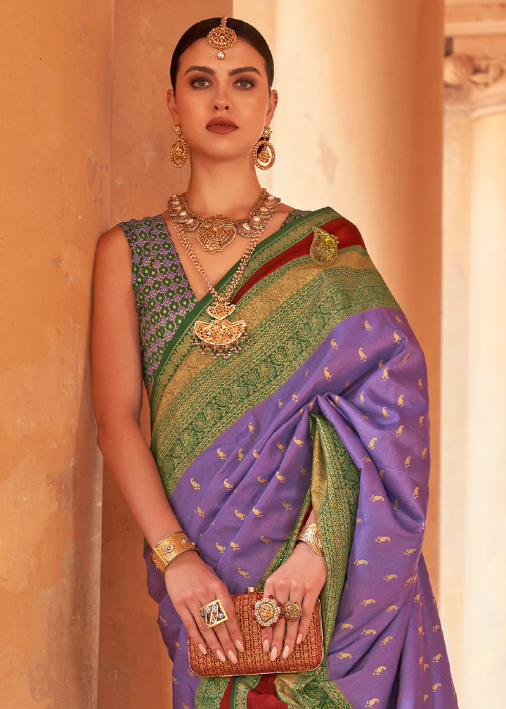Lavender Purple Zari Woven Silk Saree with All-Over Butti Pattern