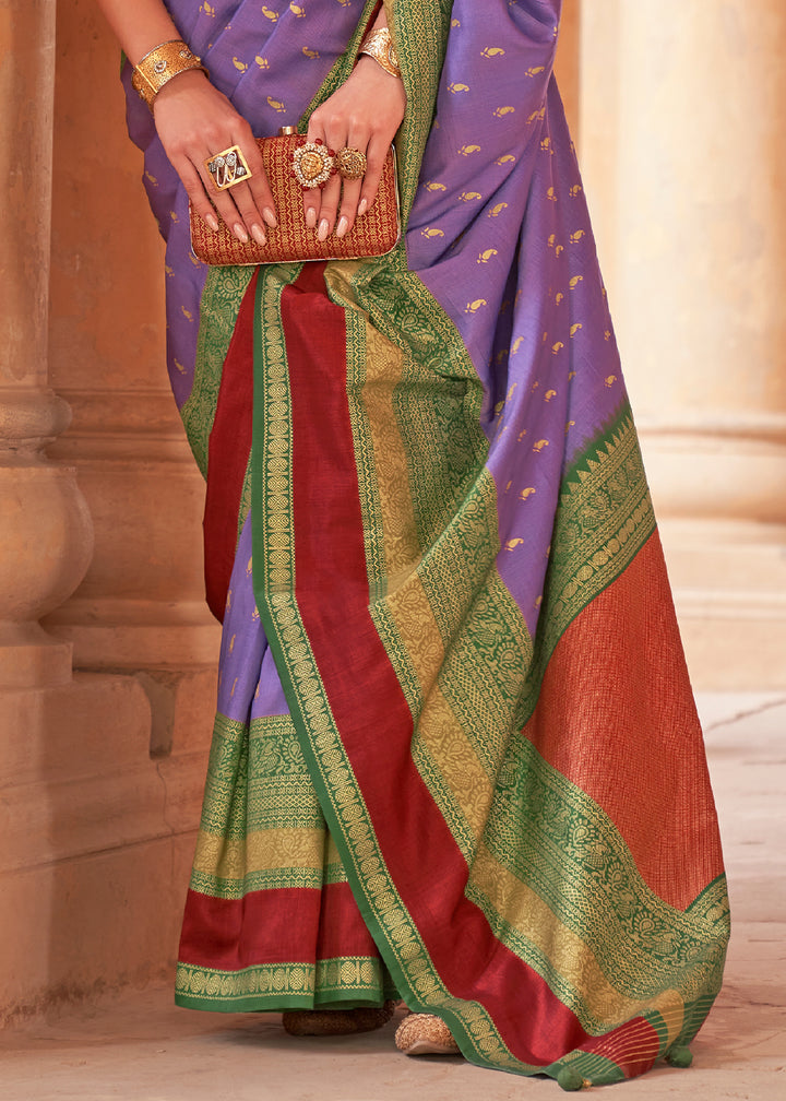 Lavender Purple Zari Woven Silk Saree with All-Over Butti Pattern