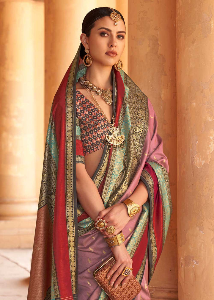 Lilac Purple Zari Woven Silk Saree with All-Over Butti Pattern