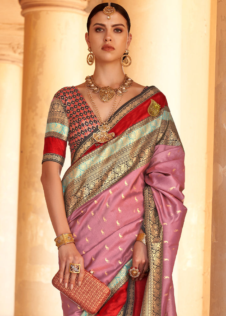 Lilac Purple Zari Woven Silk Saree with All-Over Butti Pattern