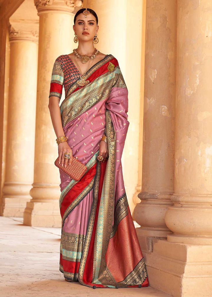 Lilac Purple Zari Woven Silk Saree with All-Over Butti Pattern