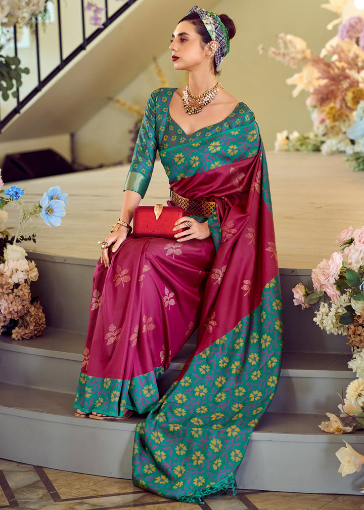 Jam Purple Soft Silk Saree Adorned with Ikkat Border