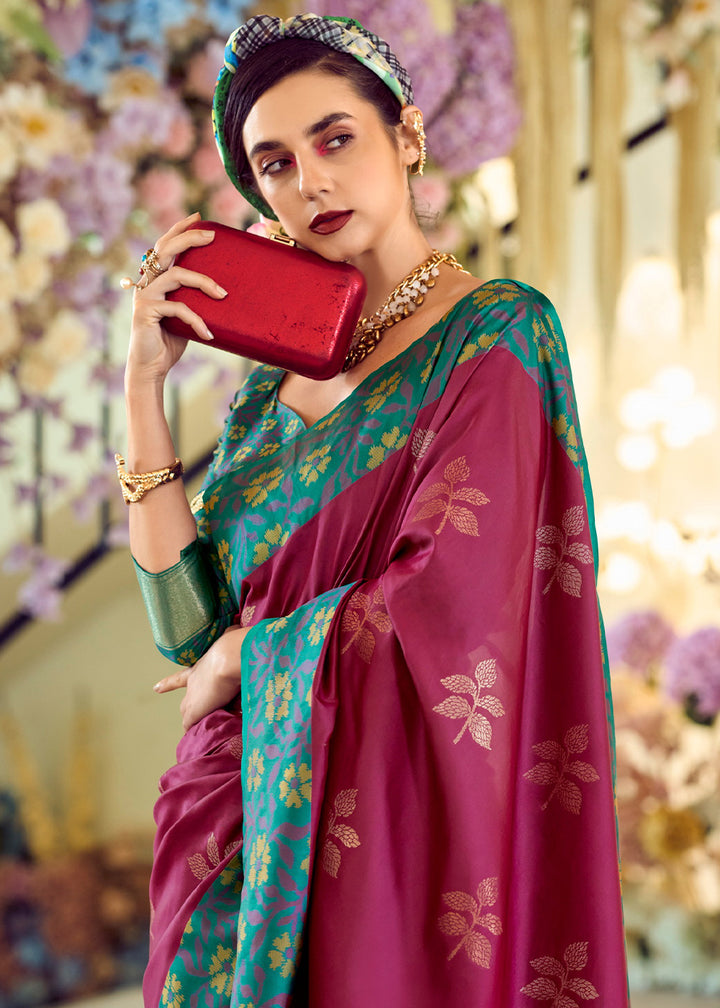 Jam Purple Soft Silk Saree Adorned with Ikkat Border