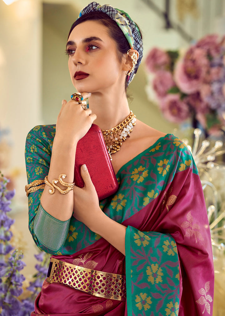 Jam Purple Soft Silk Saree Adorned with Ikkat Border