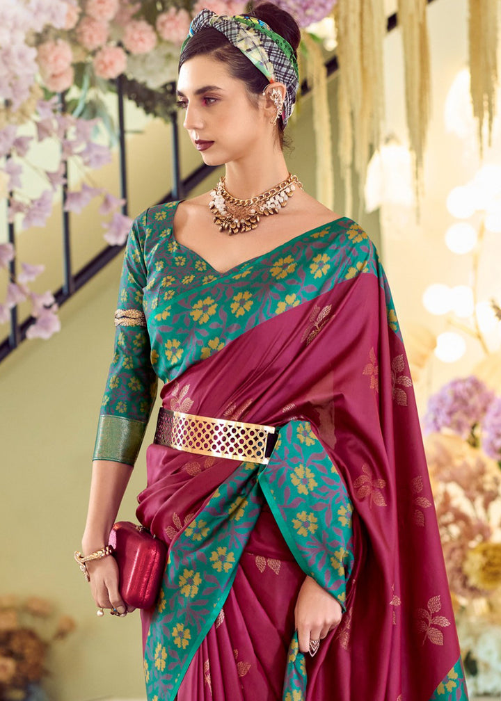 Jam Purple Soft Silk Saree Adorned with Ikkat Border