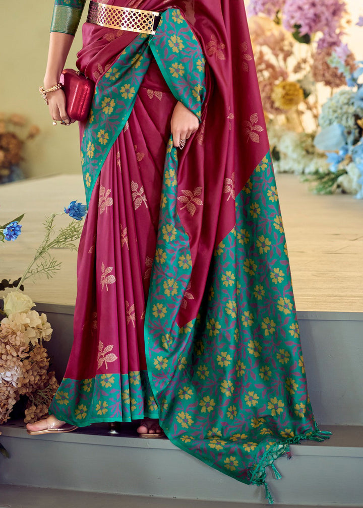 Jam Purple Soft Silk Saree Adorned with Ikkat Border