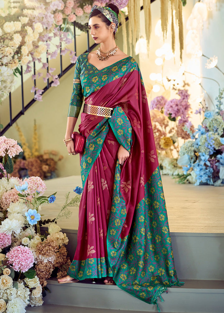 Jam Purple Soft Silk Saree Adorned with Ikkat Border